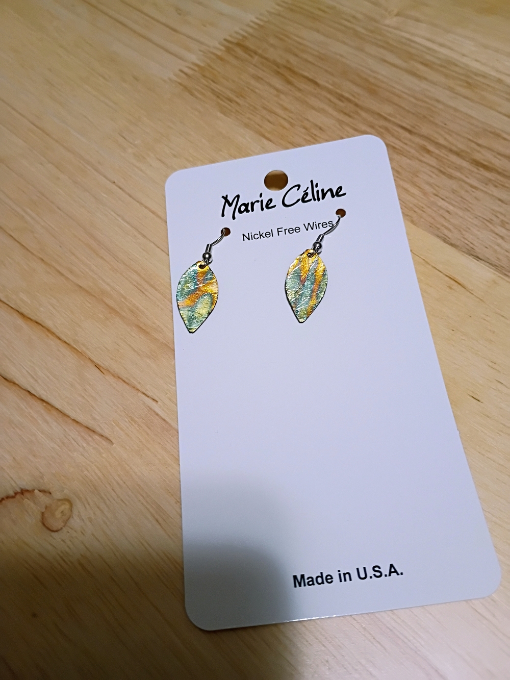 Green and Gold Leaf Drop Earrings